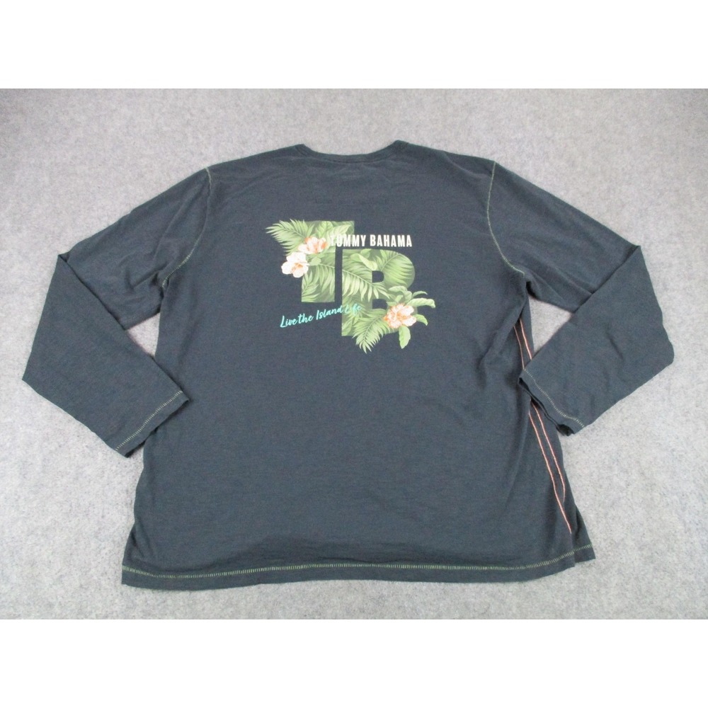 Tommy Bahama Shirt Mens Extra Large Black Long Sleeve Palm Island Life Flower